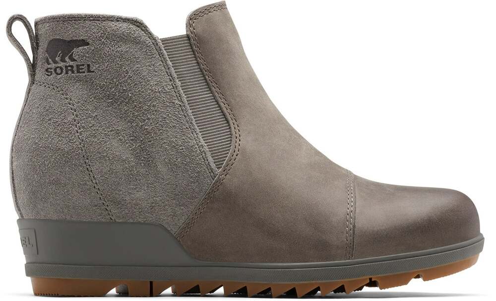 Sorel Evie Pull On Ankle Boots Waterproof Platform Stretch Leather Gray 9.5